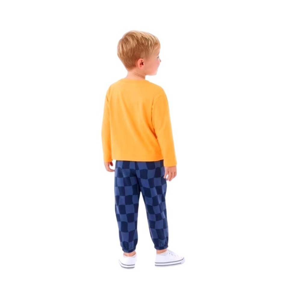 Member Mark Boys Orange Long Sleeve Tee & Blue Checkered Jogger Set Sz 12Months - Picture 2 of 6